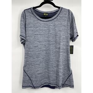XIA Womens Blue Athletic TShirt Short Sleeve Mesh Top Crew Neck Large NEW